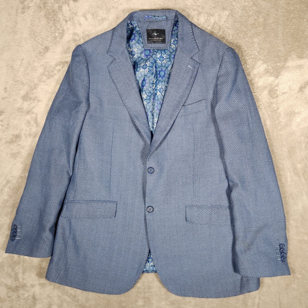 Tailorbyrd Sport Coat Mens 44L Blue Herringbone Blazer Good